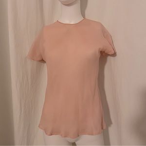 Oscar de la Renta Pink 100% Silk Short Sleeve Blouse Size 4 (Small)